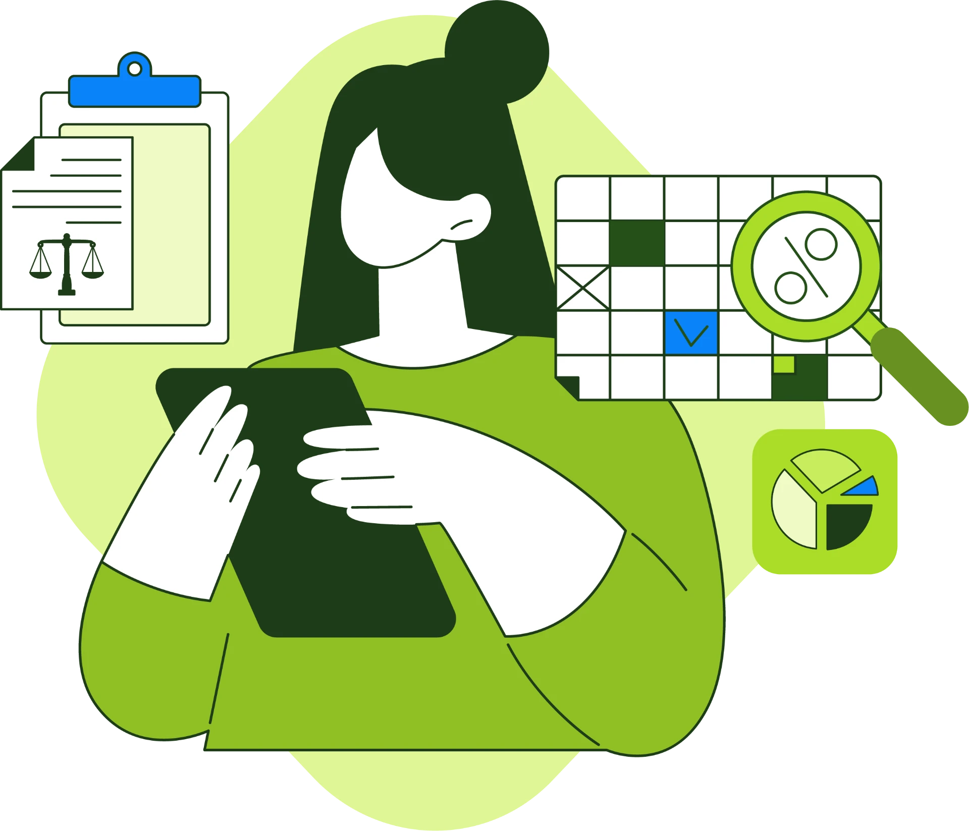 Ilustração da operação jurídica conectada em um software jurídico